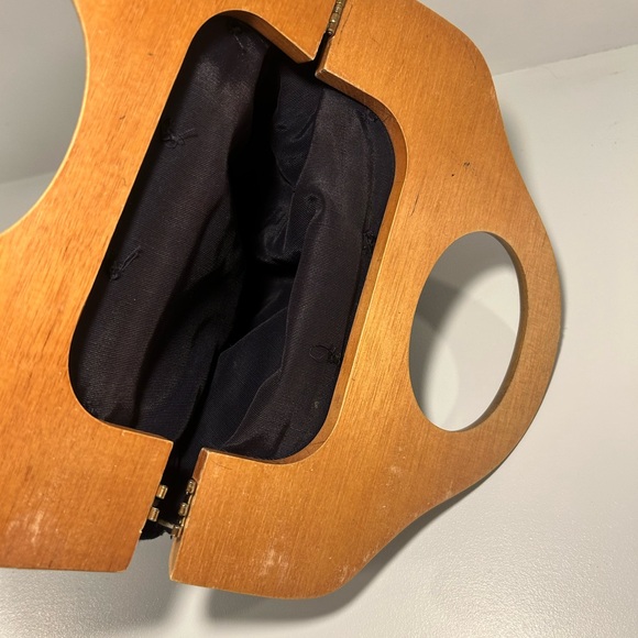 Vintage Wood Frame Purse Floral Fabric Handbag Boho Retro 1970s - Picture 12 of 13